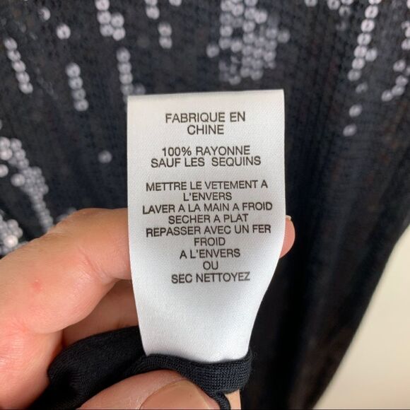 VELVET Black Sequined Cap Sleeve V-Neck Cocktail Dress M‎ - Picture 12 of 14